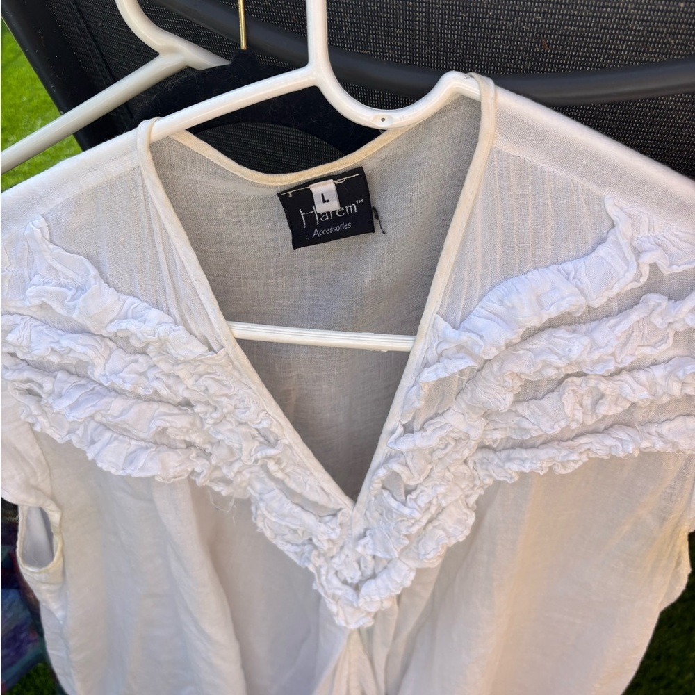 Harem White Ruffled Blouse with cap sleeve, imported from Greece